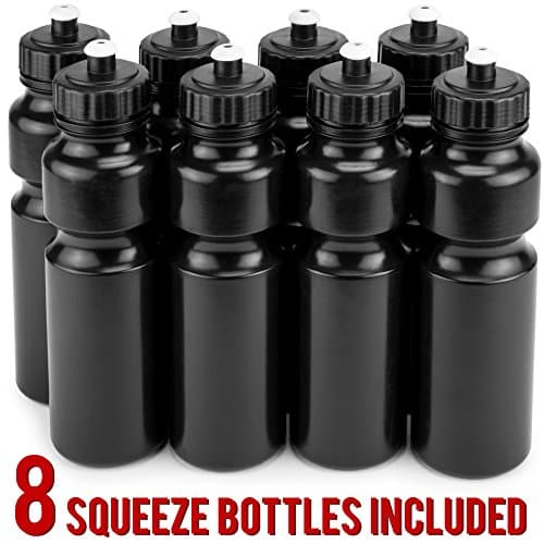 Crown Sporting Goods Collapsible Sports Drink Carrier with 8 Plastic 36 OZ Screw-top Squeeze Bottles