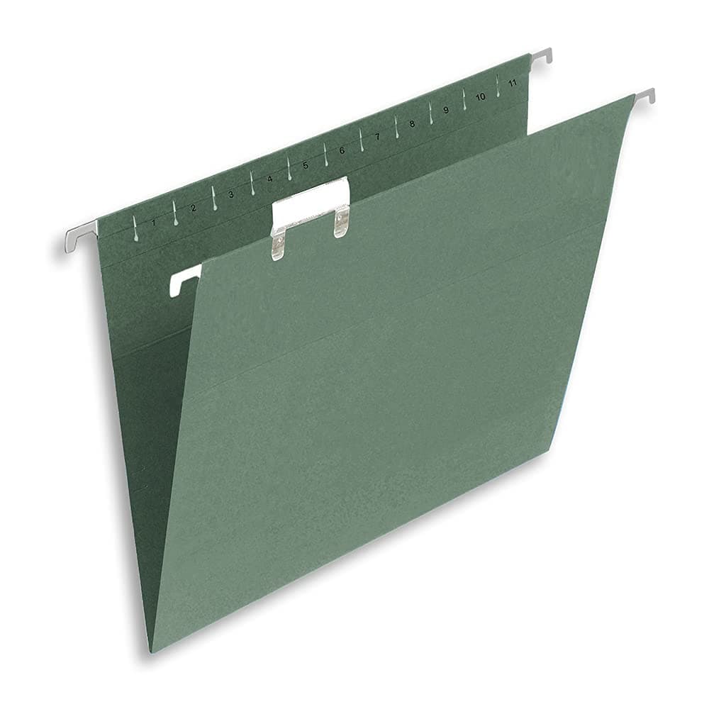 Summit Foolscap Tabbed Filing Cabinet Suspension Files, A4+, Green, Pack of 50