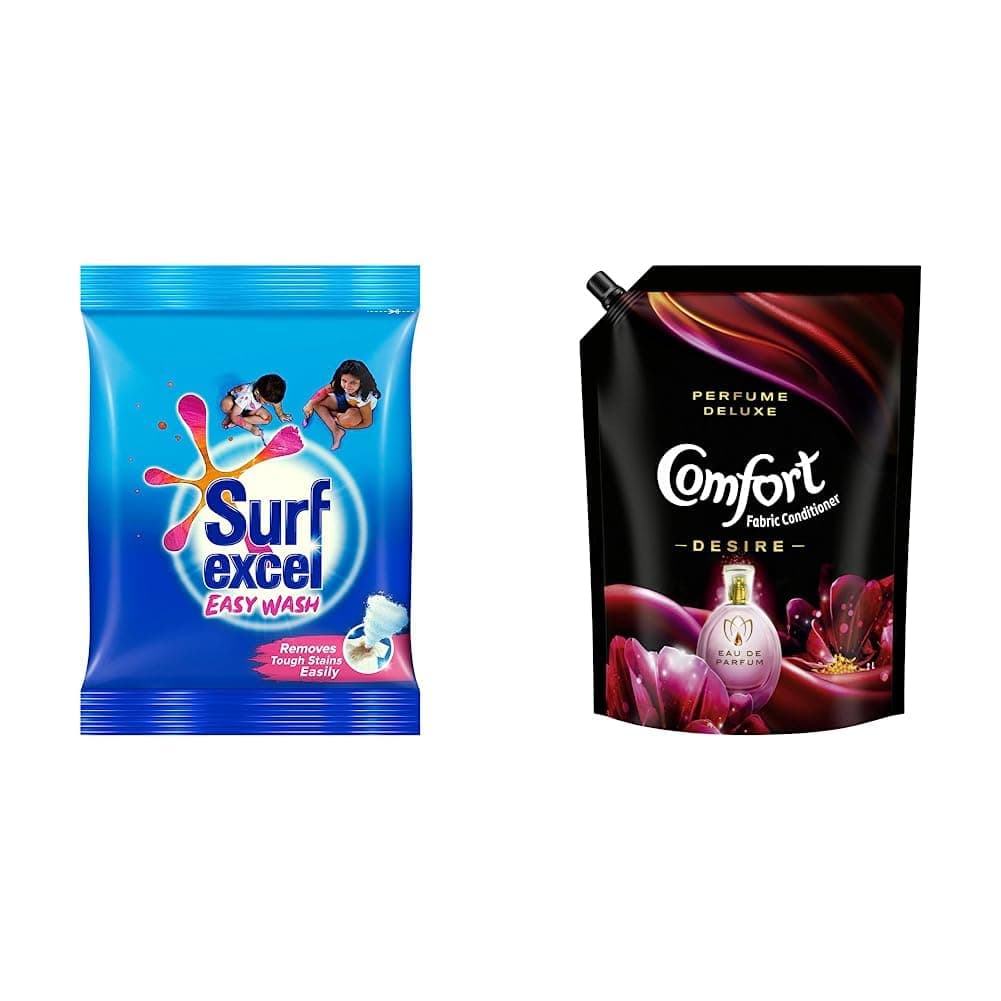 Surf Excel Easy Wash Detergent Powder, 5 Kg & Comfort Perfume Deluxe, Desire, Fabric Conditioner crafted with French perfume fragrances, 2 ltr pouch