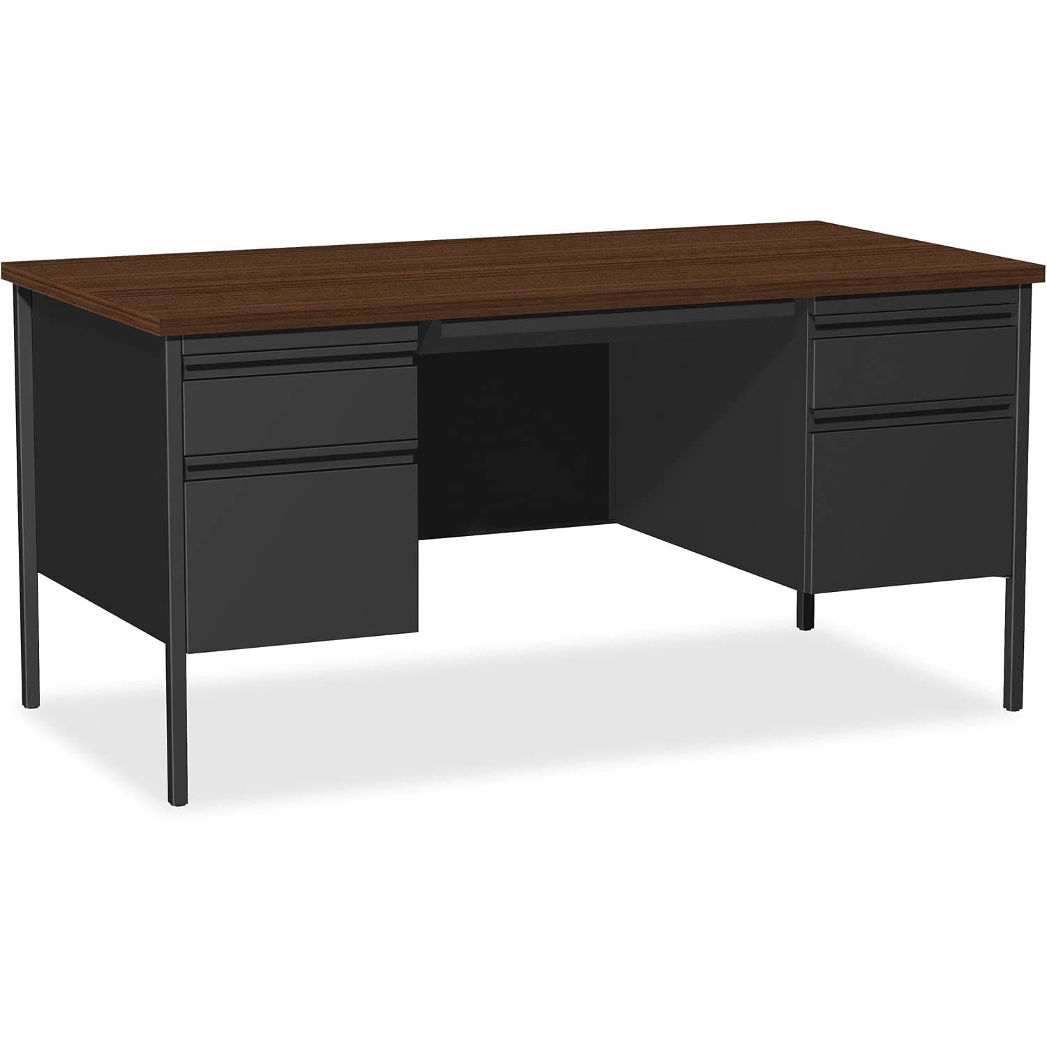 Fortress Series Double Pedestal Desk, 60" x 30" x 29.5", Black Steel Frame with Walnut Top
