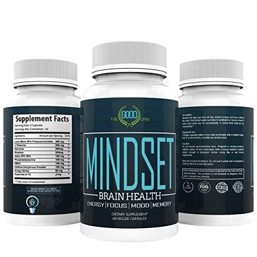 Mindset - Performance Enhancing Nootropic - Brain Health - Extra Strength w/Veggie Capsules - All Day Energy, Focus & Clarity - Enhanced Mood & Memory - Lions Mane, DMAE, Rhodiola, L-Theanine, More