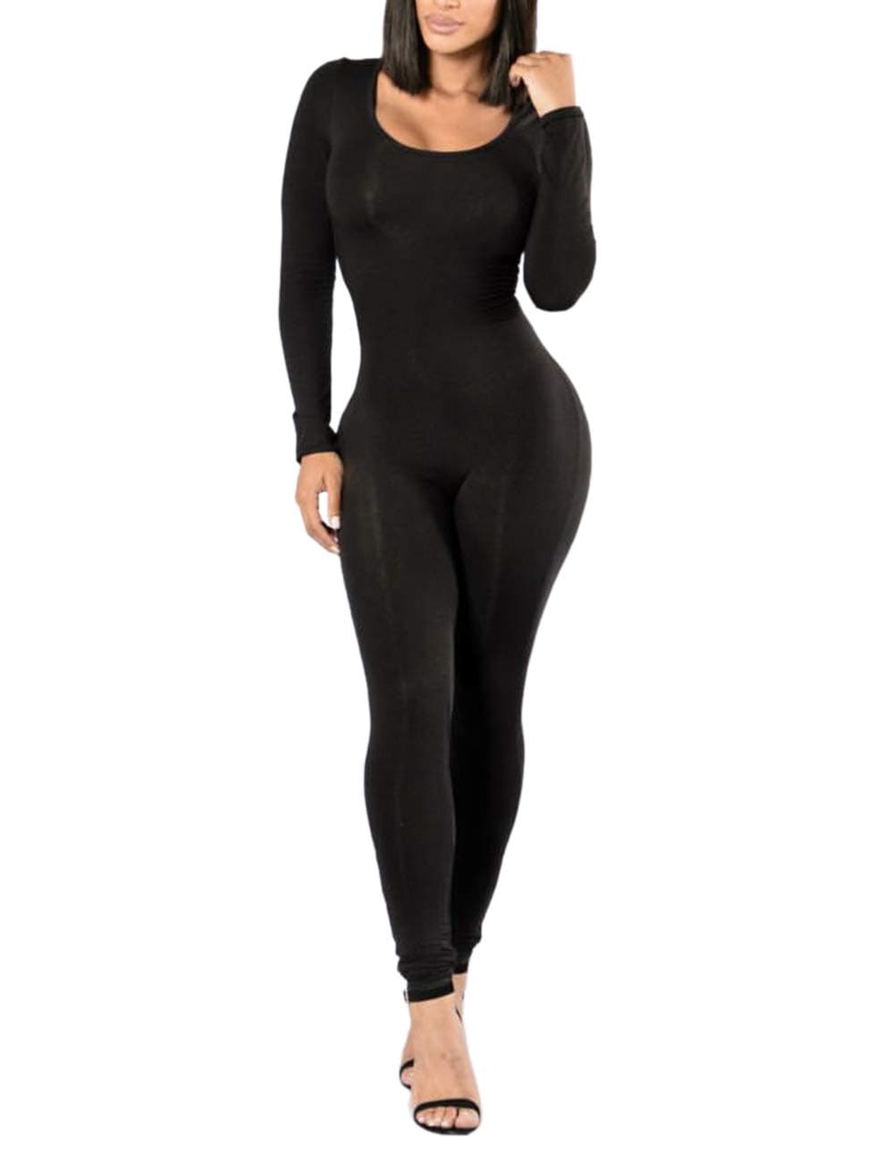 XUGWLKJWomen’s Black Long Sleeve Jumpsuits One Piece Catsuit Full Bodysuit Bodycon Clubwear Jumpsuits Romper