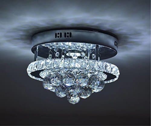 SHFGOO Modern Crystal LED Ceiling Light Stainless Steel Chandelier Decor Perfect for Hallway/Stairway/Bedroom/Dining Room (3 Color Dimming)