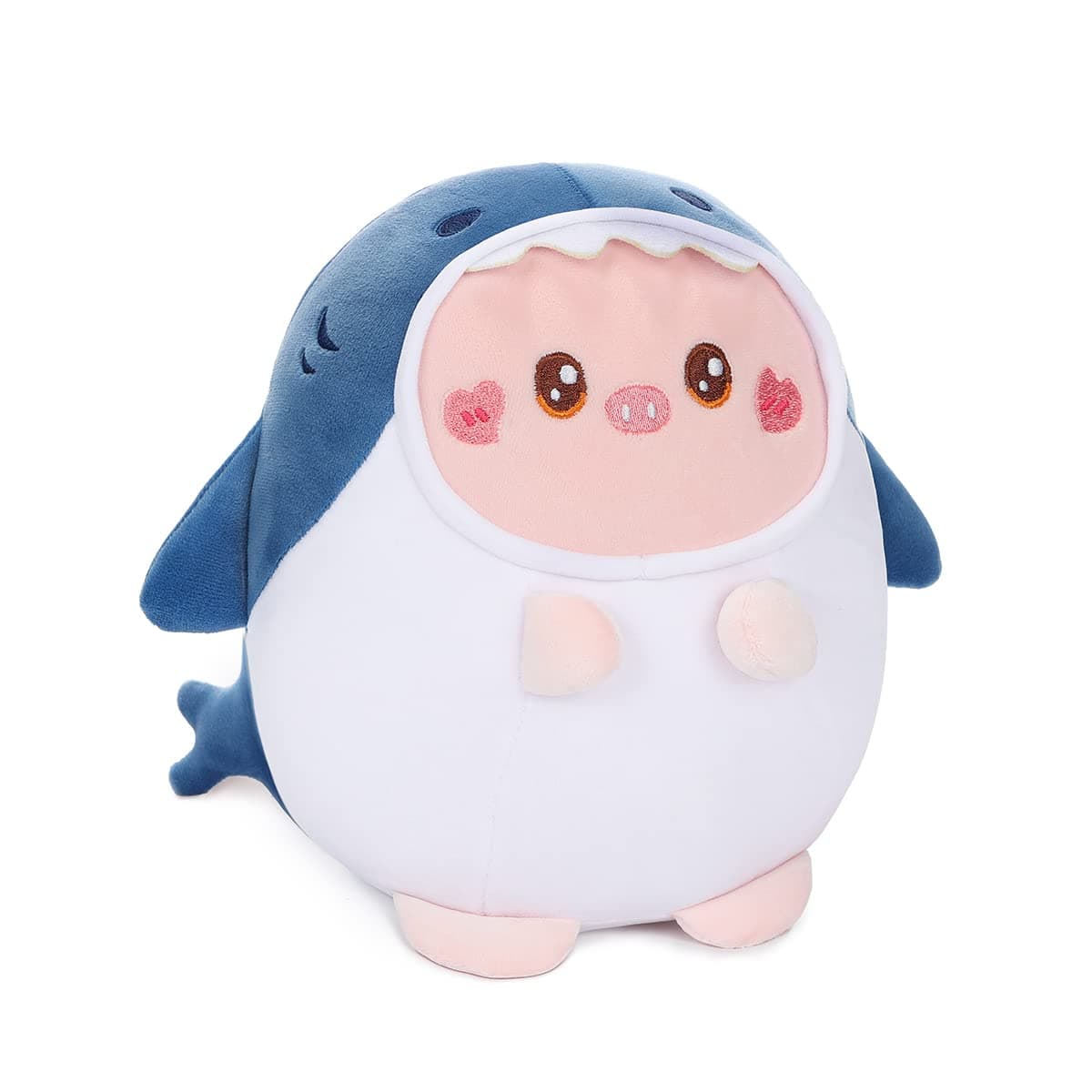 AIXINI Cute Pig Plush Pillow 8" Piggy Stuffed Animal, Soft Kawaii Pink Pig Plushie with Blue Shark Outfit Costume Gift for Kids