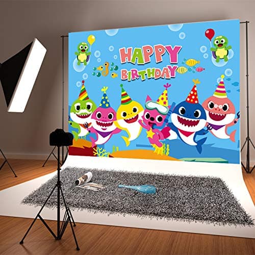 Baby Shark Backdrop Blue Ocean Baby Shark Family Theme Photography Background Baby Shower Birthday Party Banner Decoration 7x5ft