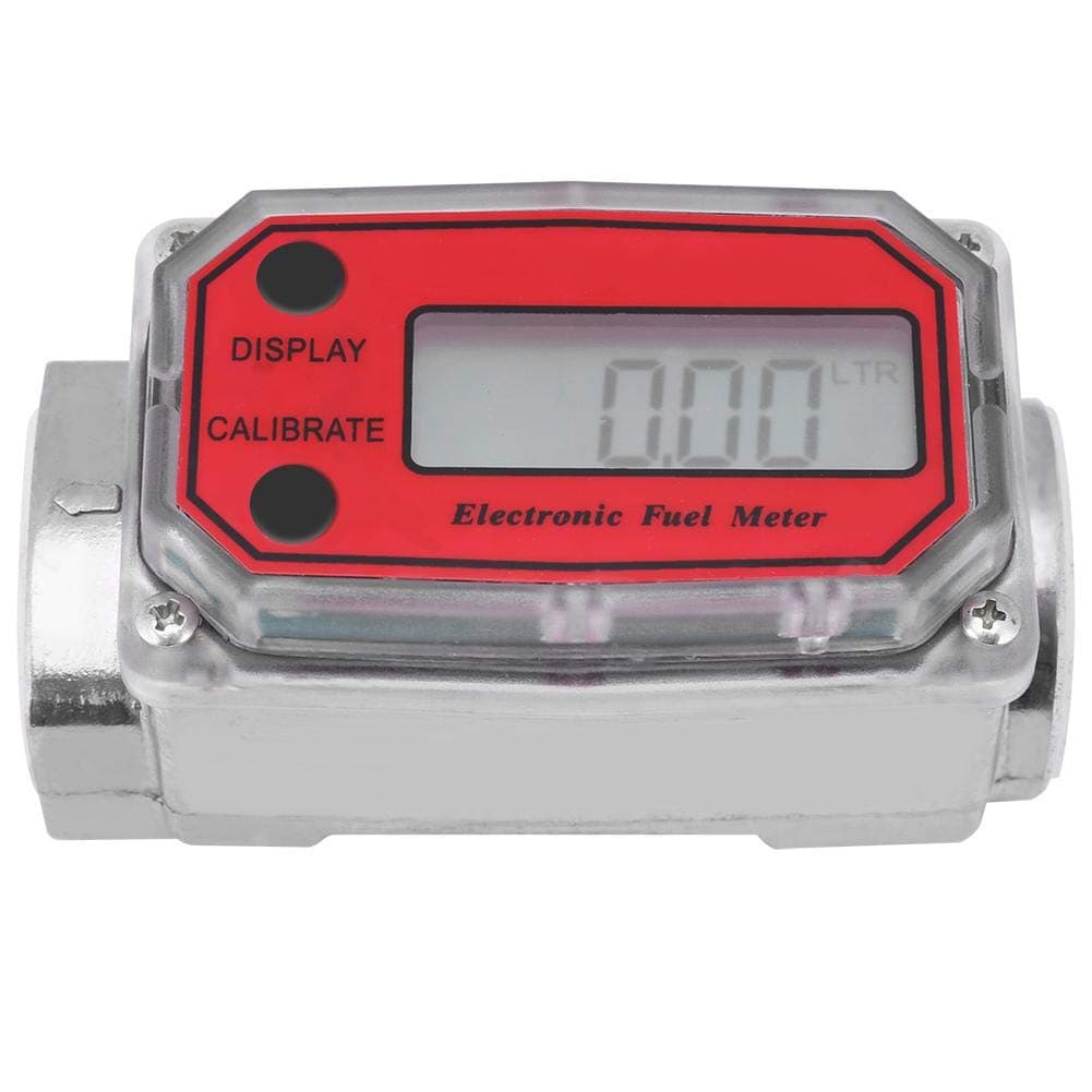 Digital Flow Meter Mini Turbine Flow Meter Diesel Kerosene Petrol 15-120L/min ±1% Measuring Accuracy 1 Inch NPT (Red)