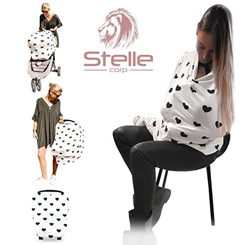 Baby Nursing Breastfeeding Cover Scarf Poncho - Car Seat Canopy Shopping Cart Stroller Covers for Newborn - Great Design Cozy Fashionable Shawl Sash For Mom - Stretchy, Breathable for Babies