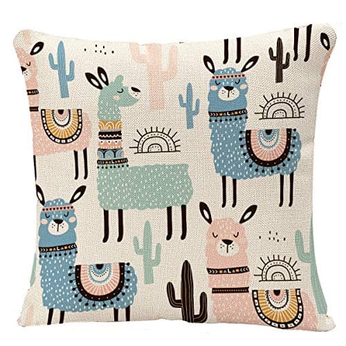 YGGQF Throw Pillow Case Alpaca Decorative Pillow Cover Llama and Cactus Pillow Cushion Cover 18 x 18 Inch Square Pillowcase