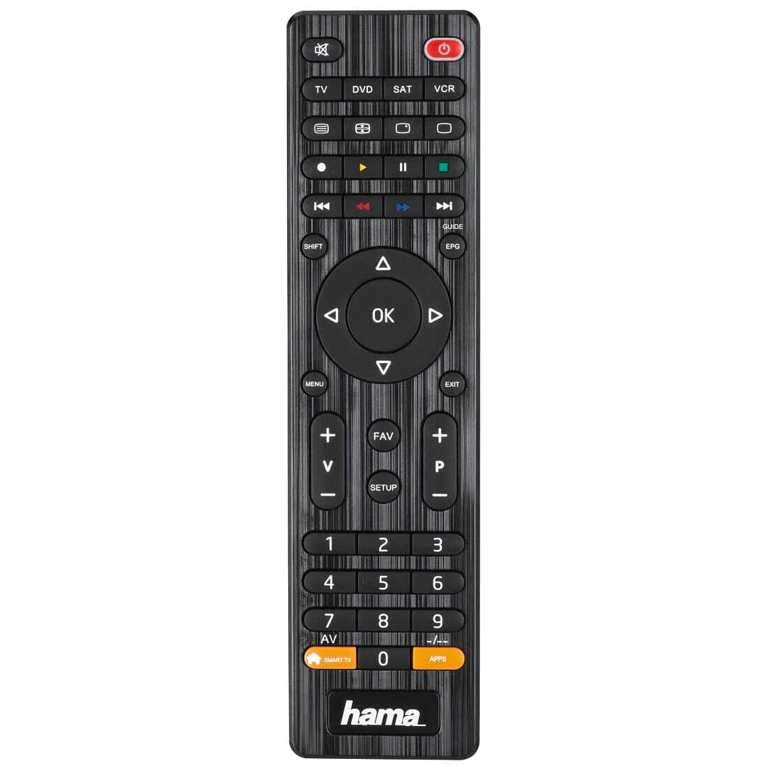 Hama Universal 10cm 4-in-1 Remote Control for TV/DVD/STB/VCR | Black