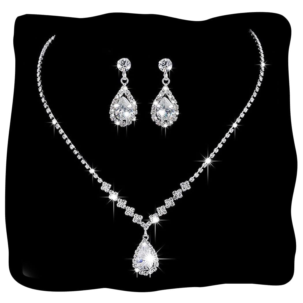 Bride Crystal Necklace Earrings Set Bridal Wedding Jewelry Sets Rhinestone Choker Necklace Prom Costume Jewelry Set for Women and Brides