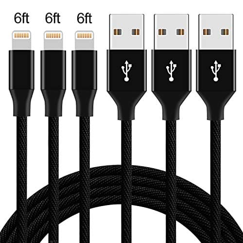 Quickeep MFi Certified iPhone Charger 6ft Lightning Cable 3 Pack Braided USB Charging & Syncing Cord Compatible with iPhone XS Max XR X 8 7 6 5s 5c 5, iPad, iPod (Black, 6 Feet)