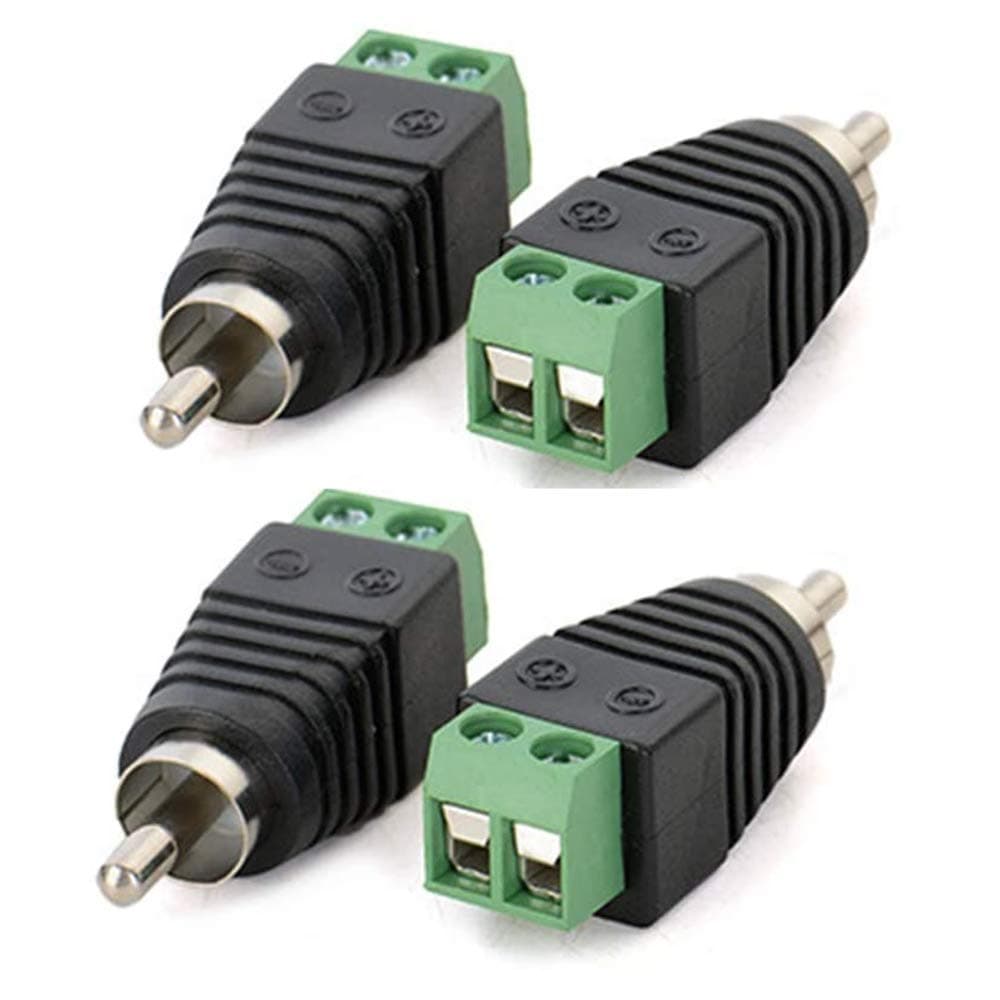 Phono RCA Male Plug to AV Screw Terminal Audio Video Connector Speaker Wire to RCA Adapter 4-Pack