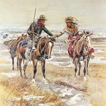 Doubtful Handshake, A by Charles M. Russell. Size 16.00 X 16.00 Art Poster Print