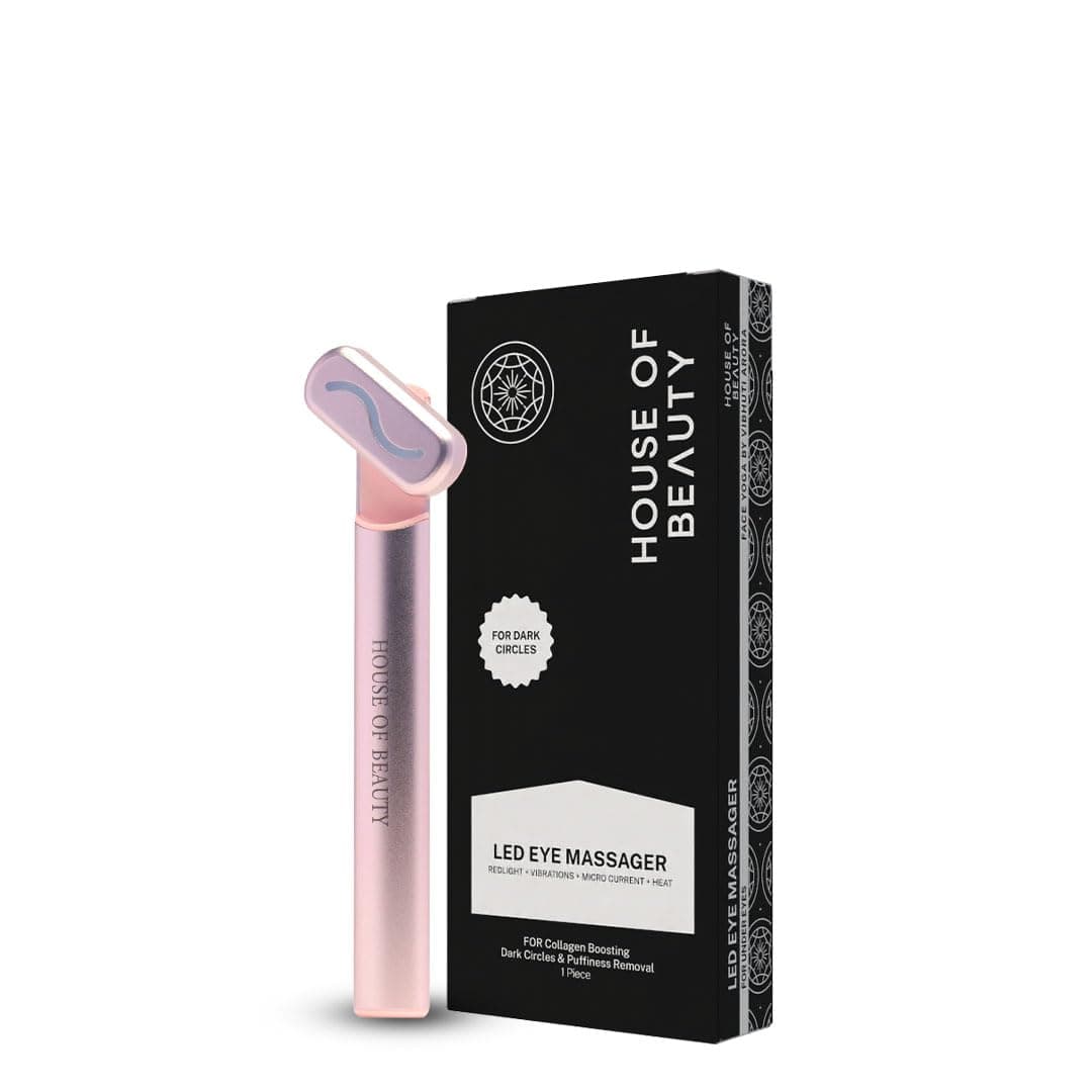 HOUSE OF BEAUTY LED Eye Massager - 4 in 1 Vibration + Heat + Microcurrent + Red light Massage Wand for Reduced Puffiness & Collagen Boost – Rechargable, Adjustable & Portable for Home Use, 1 Piece