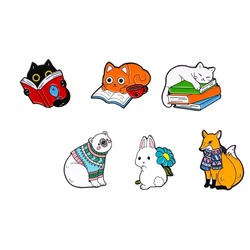 LokDra6 Pcs Anime Brooch Pins Kitty Enamel Pins for Backpacks Clothing Jackets Hats Kawaii Cartoon Cat Dog Decoration Gifts