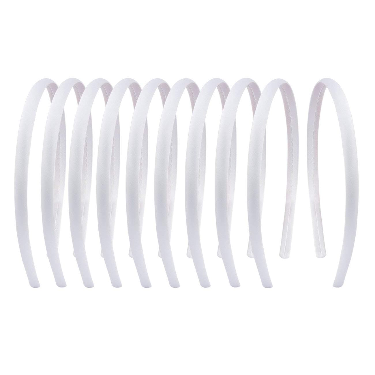 20 PCS 1 CM White Plain Satin Headbands Fabric Hard Head Bands Solid Color White Hoop DIY Craft Hairbands Hair Pieces for Women Girls