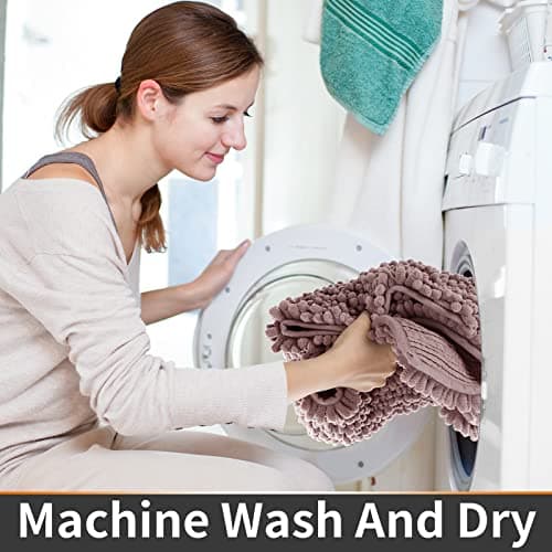 Yimobra Toilet Rug U Shaped Washable 24x20 Inch - Ultra Soft Absorbent Chenille Bath Rugs for Toilet, Quick Dry & Machine Washable, Non Slip Contour Bathroom Mat, Mauve