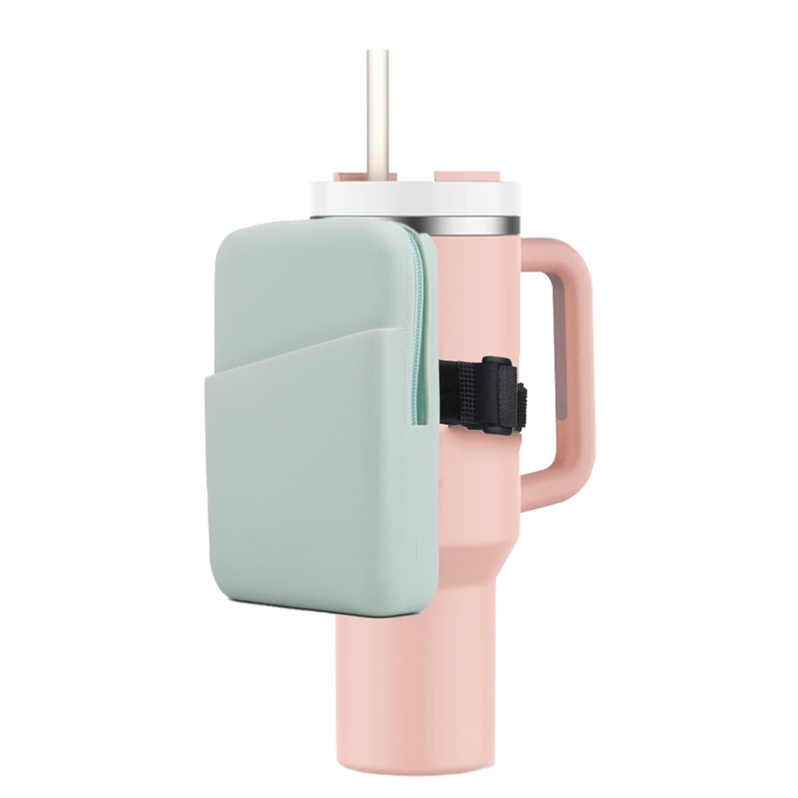 LETINEWater Bottle Pouch for Stanley Quencher Adventure 40oz & Stanley IceFlow 20oz 30oz, Silicone Design Tumbler Pouch for Phone, Card, Keys, Earphone (Green)