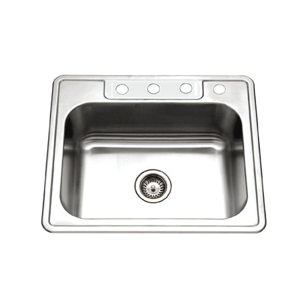 Glowtone 25 Inch Stainless Steel Topmount 4-Hole Single Bowl 8 Inch Deep Kitchen Sink - 2522-8BS4-1