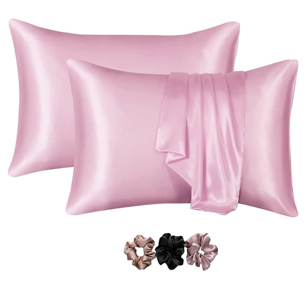 GO WELL Satin Pillowcase for Hair and Skin, Silk Satin Pillowcase 2 Pack, Queen Size Pillow Cases Set of 2, Silky Pillow Cover with Envelope Closure (18x28, Pink)
