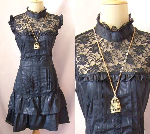 J1890 Vintage Babydoll Retro Lace Tunic Ruffle Hippie Gypsy Disco 60s 70s Emo Fashion Gothic Goth Lolita Bow Casual Fashionable Woman Clothing Party Prom Cocktail Black Dress Size M L