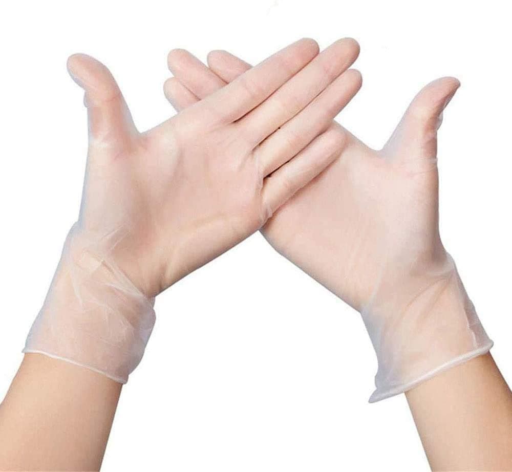 WOC Clear Vinyl Latex Powder Free Disposable Gloves, 100 Pieces Each Box