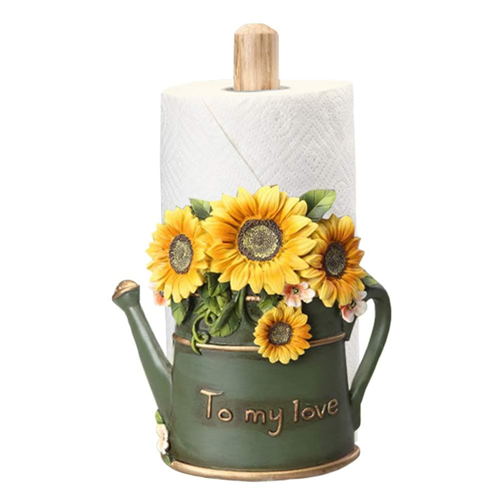 Paper Towel Holder with Sunflower Flower Decor, Resin Crafts Display for Kitchen Cafe Western Restaurant Cake Shop Dessert Shop.