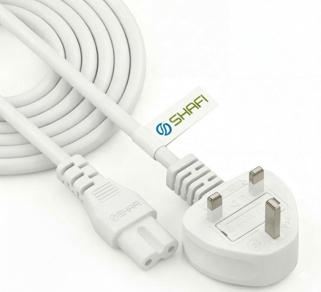 SHAFI® 3-Meter Figure 8 Power Lead - Certified 2-Pin IEC-C7 to 3-Pin Plug UK 3A Fuse 0.75mm² - AC Mains Power Adapter Charger Cord - TV Cable Compatible for Samsung LG Sony PlayStation PS5-3M