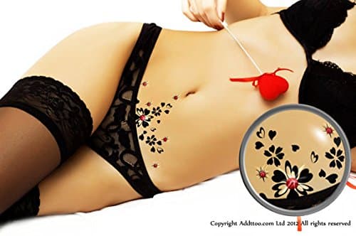 Black Love Hearts Vajazzle with Sparkling Red Swarovski Crystals - Temporary Body Art Tattoo. Water Resistant. For Parties, Clubbing, Festivals, Holidays, Weddings, or As a Unique Present