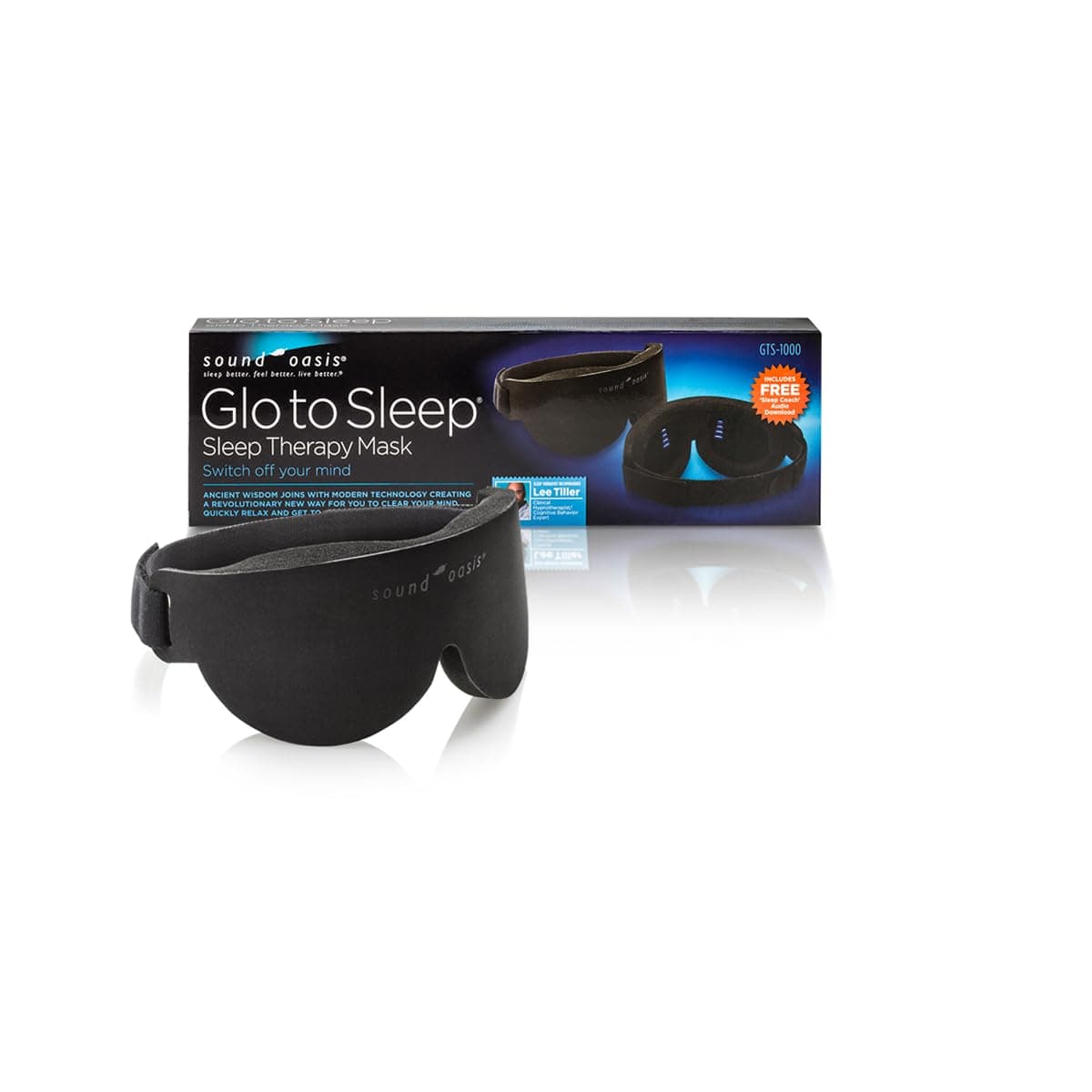 Sound Oasis GTS-1000 Glo to Sleep Eye Mask, Night-time Adult Sleep Aid for Men and Women, Tranquil Deep REM, Relaxation Zen Therapy, Contoured Hypoallergenic Material
