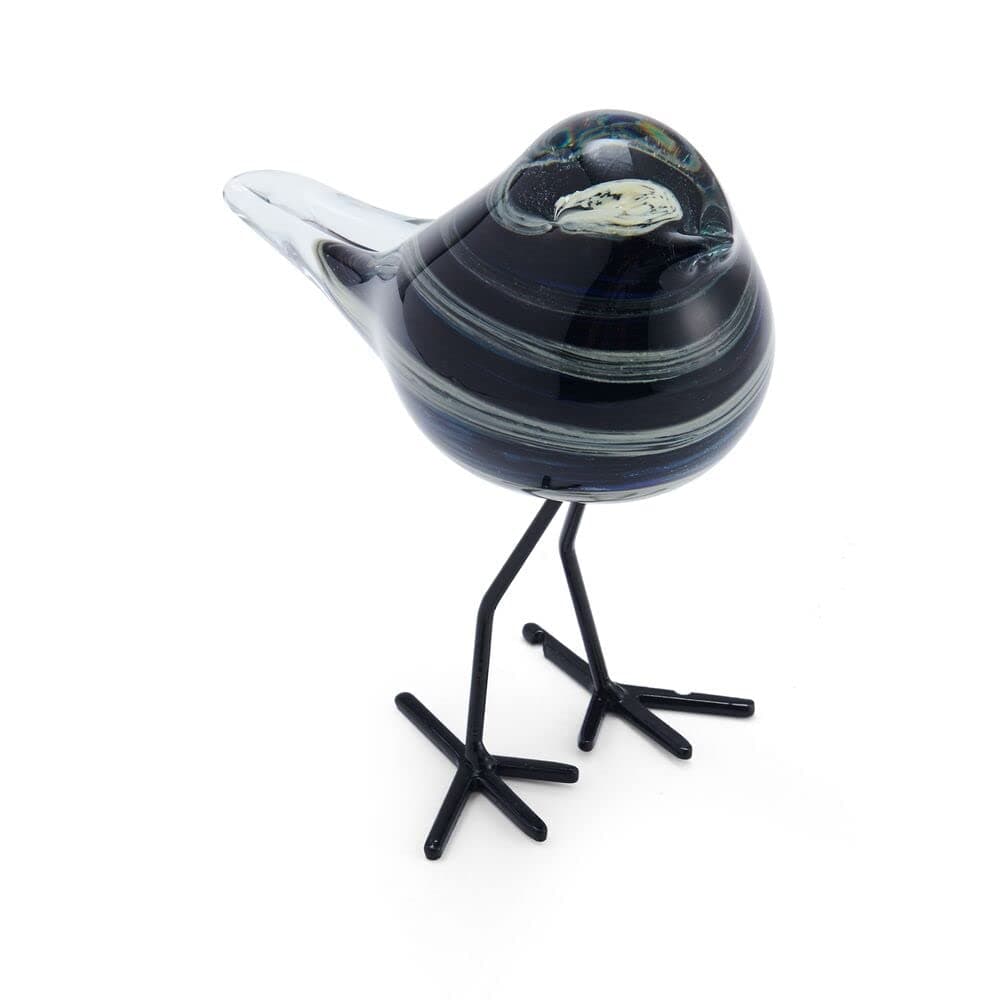 Mikasa Artglass Blue Stripe Glass Bird Decor, Home Office, Living Room, 5.51x3.35x5.51 Inch