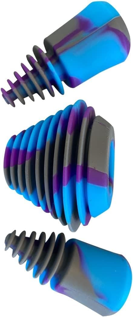 Three Silicone Purple Cleaning plugs + stoppers. Preserver Cap Airtight Bottle Plug Odor Proofing Glass, Plastic and Silicon Pieces