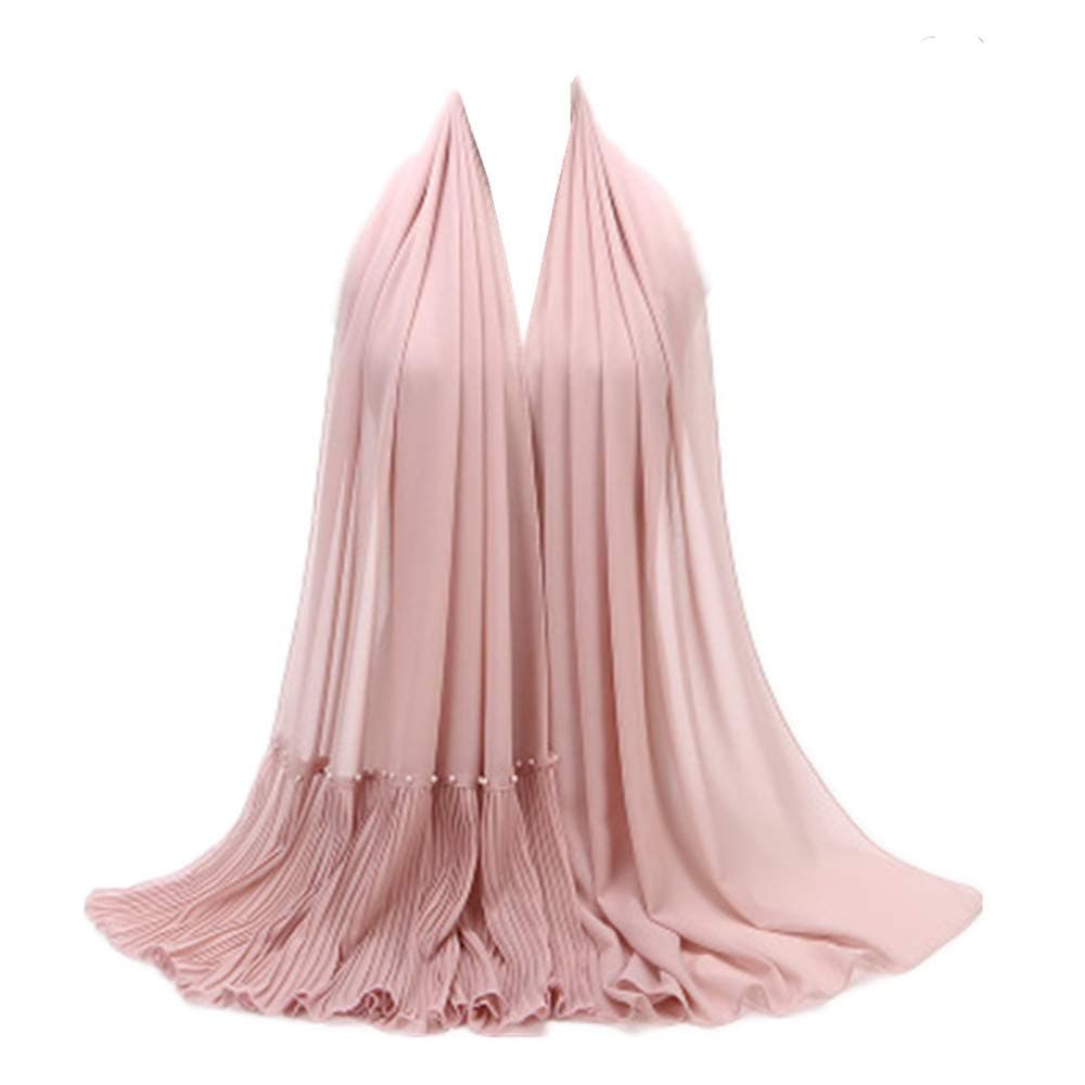 Muslim Wrinkles Pearl Chiffon Hijab Head Scarf Women Solid Bubble Wrap Shawls Long Hejab Shawls