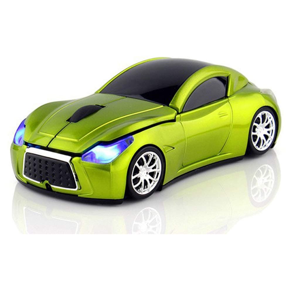Ai5G Race Car Mouse Wireless Sports Car Shaped Mouse 2.4GHz LED Light Shining Surface Decoration Desktop Laptop Computer Mice Optical (Green)