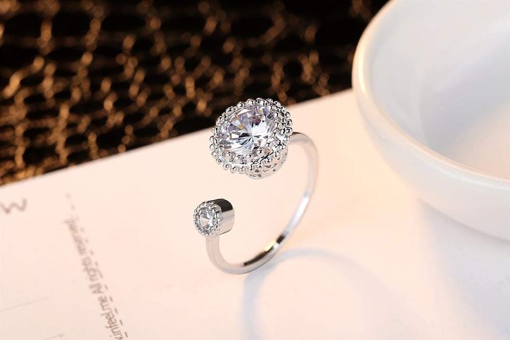 925 Sterling Silver Diamond Spinner Ring Adjustable Open Fidget Toy Ring CZ Wedding Ring Reduces Anxiety for Women and