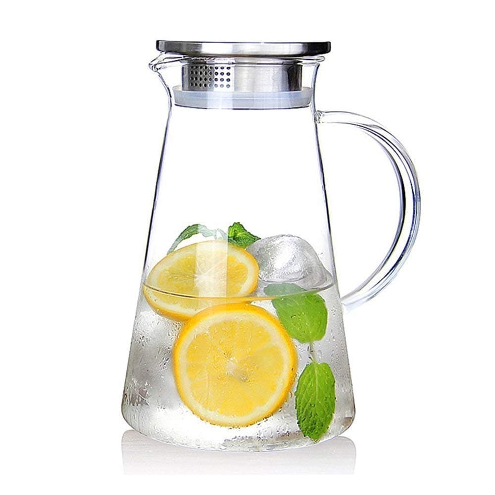 Deli 1800 ML Water Juice Jug Pot, Stainless Steel Air Tight Cap,Transparent Borosilicate Glass,Set of 1 Pcs