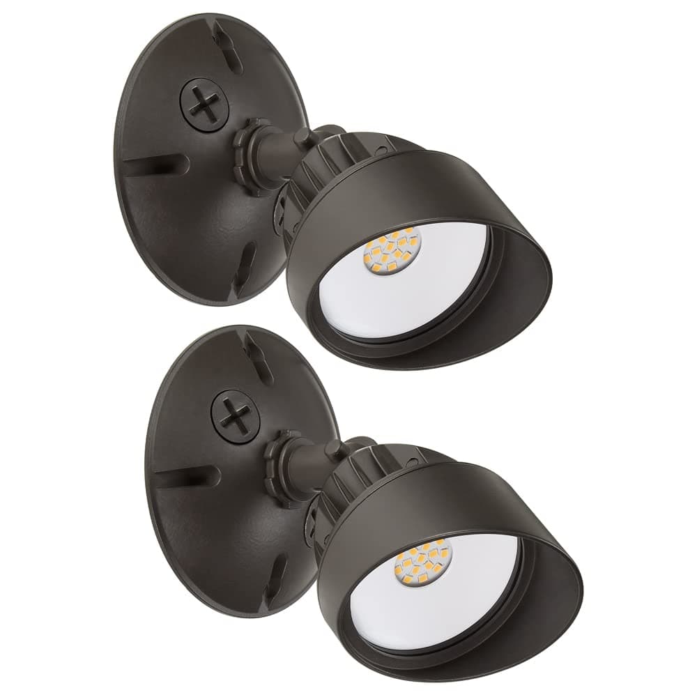 LED Outdoor Flood Wall Light, Exterior Security Light w/Adjustable Head, 800 Lumens, 3000K Warm White, Brown (2 Pack)