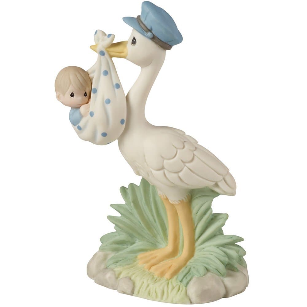 Precious Moments, Love Is On Its Way Stork Bisque Porcelain Figurine, Boy, 153022