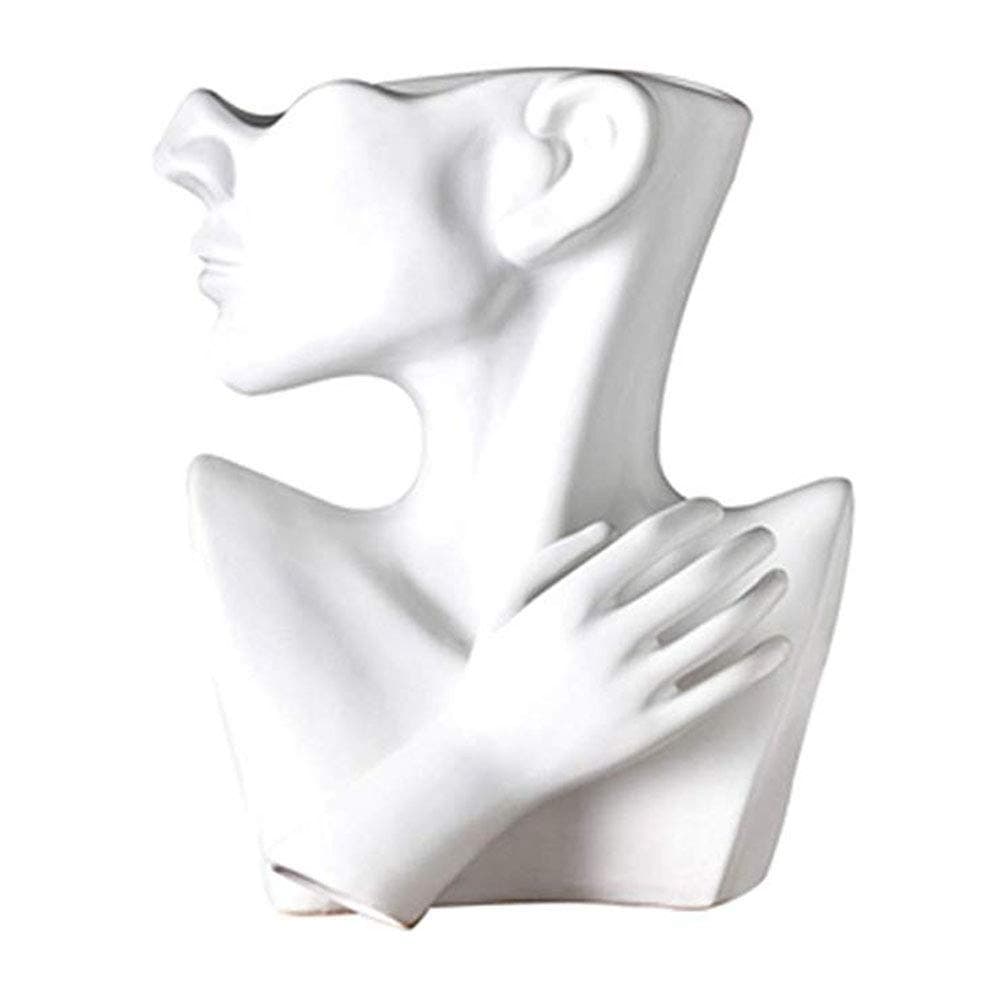 Creative Human Head Retro Ceramic Plant Flower Pot, Simple Portrait Ornaments Fleshy Vase Cement Pot For Living Room Decoration, Flowers Can Easily Match