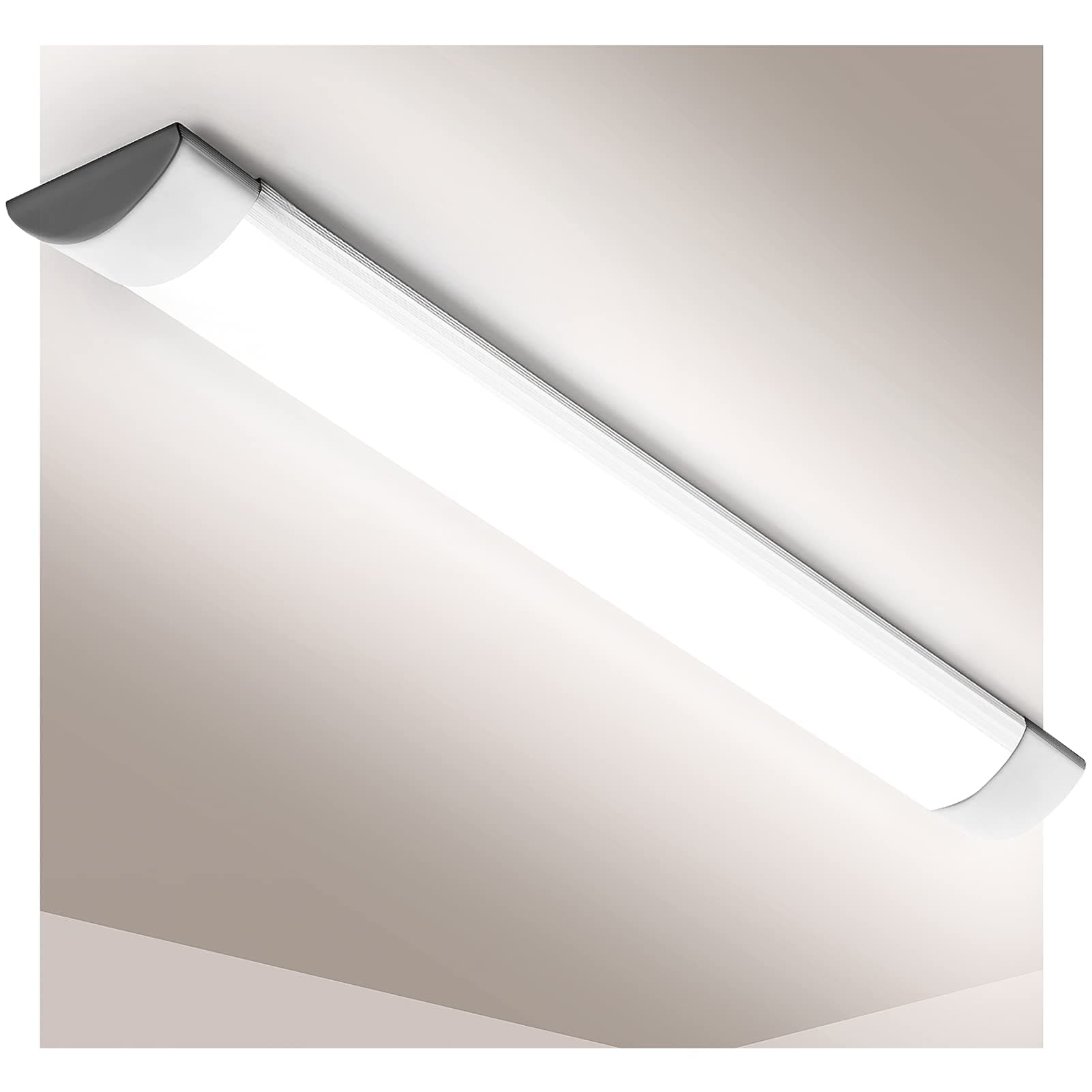Viugreum 3ft LED Batten Light, Ceiling Tube Light, 6000K Cold White, 230V, 30W, 3600 Lumen, 130 °Beam Angle, Ceiling Light for Office, Living Room, Bathroom, Kitchen, Garage, Warehouse