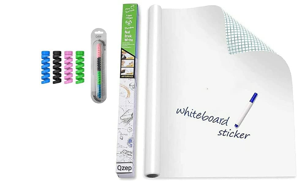 Qzep White Board Wall Sticker with 1 Marker for Home Kitchen, Office, School, College, Restaurants Self Adhesive Removable White Board Wallpaper (45 x 200 cm)