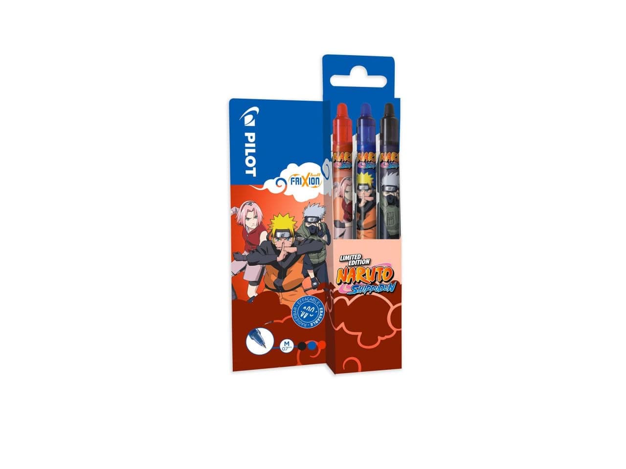 PILOT FriXion Clicker 0.7 Naruto Shippuden Limited Edition - Erasable Refillable Gel Rollerball Pen with Push Mechanism and Thermosensitive Ink, Medium Tip, 1 Piece (Pack of 3)