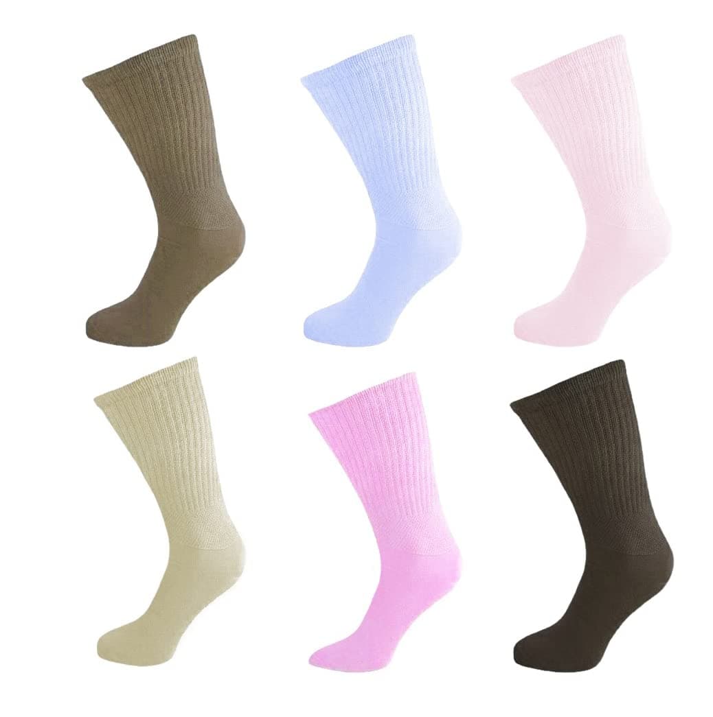 Six pairs of Women's DIABETIC EXTRA Wide Non Elastic Cotton Socks for Swollen Legs and Diabetics Extra Wide Top Designed for Wide and Problematic feet - UK Size 4-8