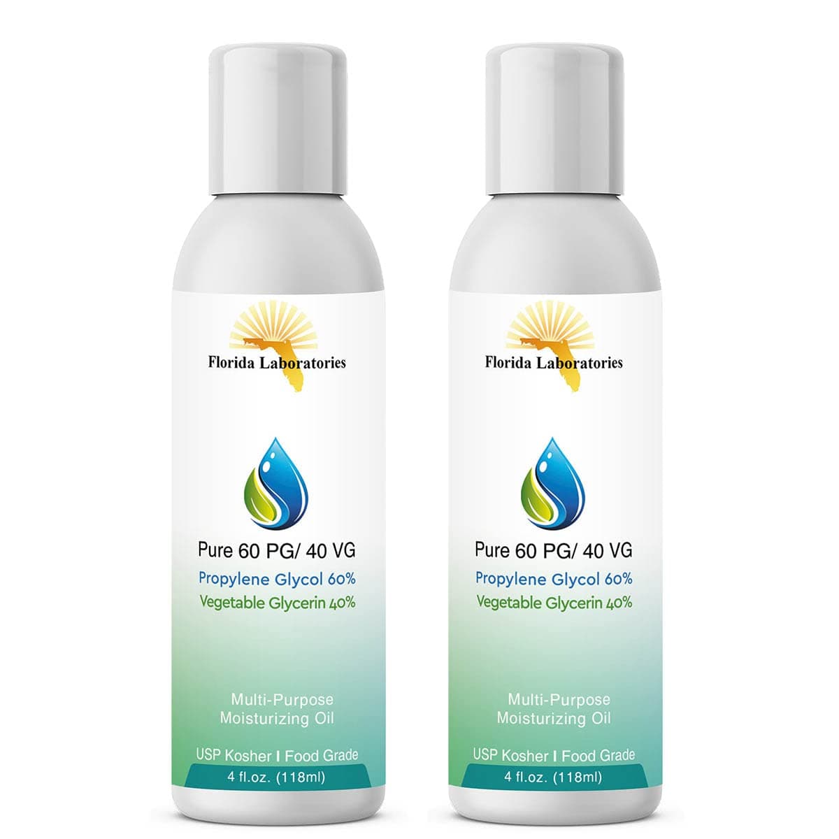 2 -Bottles 4 oz 60/40 PG-VG Propylene Glycol & Vegetable Glycerin Kosher 99.9% Pure Food Grade