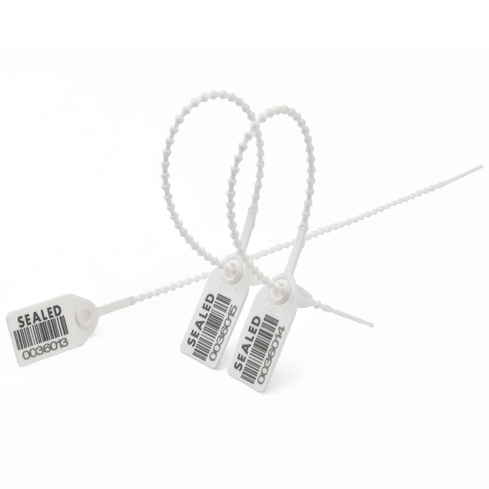 LeadSeals 500 White Plastic Barcode Seals, Numberd Plastic Tamper Seals Security Tags, Pull-Tite Safety Zip Ties, Tamper Proof Tags Plasic Locks for Fire Extinguishers