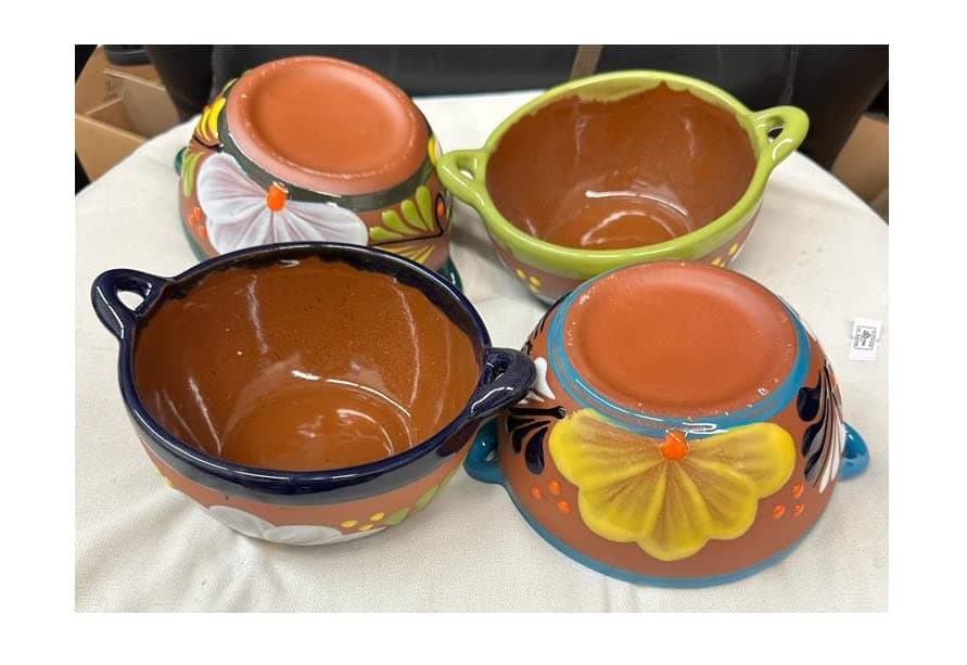 Set of 4 Mexican Salsera Cazuela Salsero de Barro Cereal Bowls Salsa Chips Guacamole Nuts Condiment Server Traditional Clay Party Dish China Engobe Made in Mexico