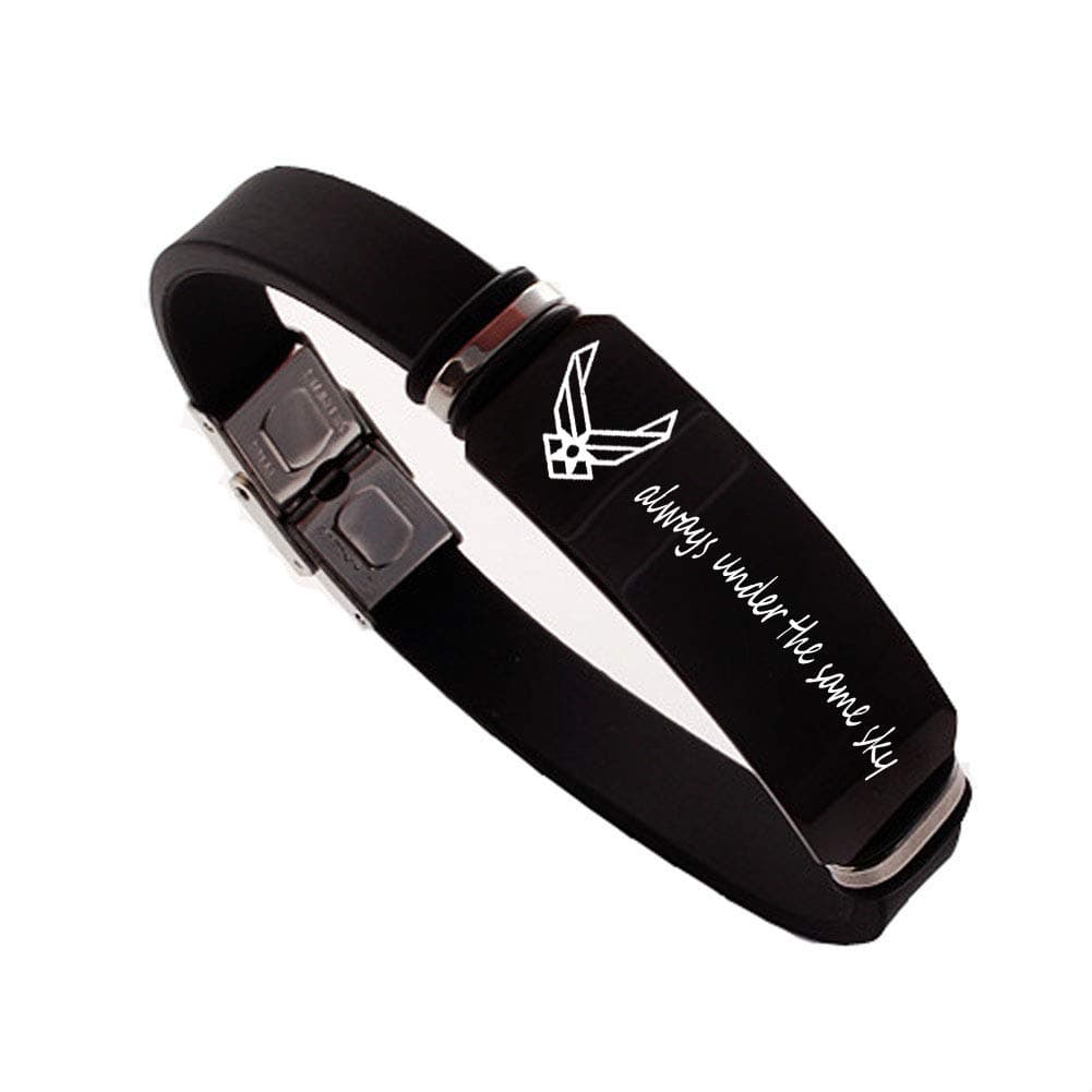 Personalized Military Jewelry Stainless Steel and Rubber Bracelets Engraved Army Sign Deployment Gift Black