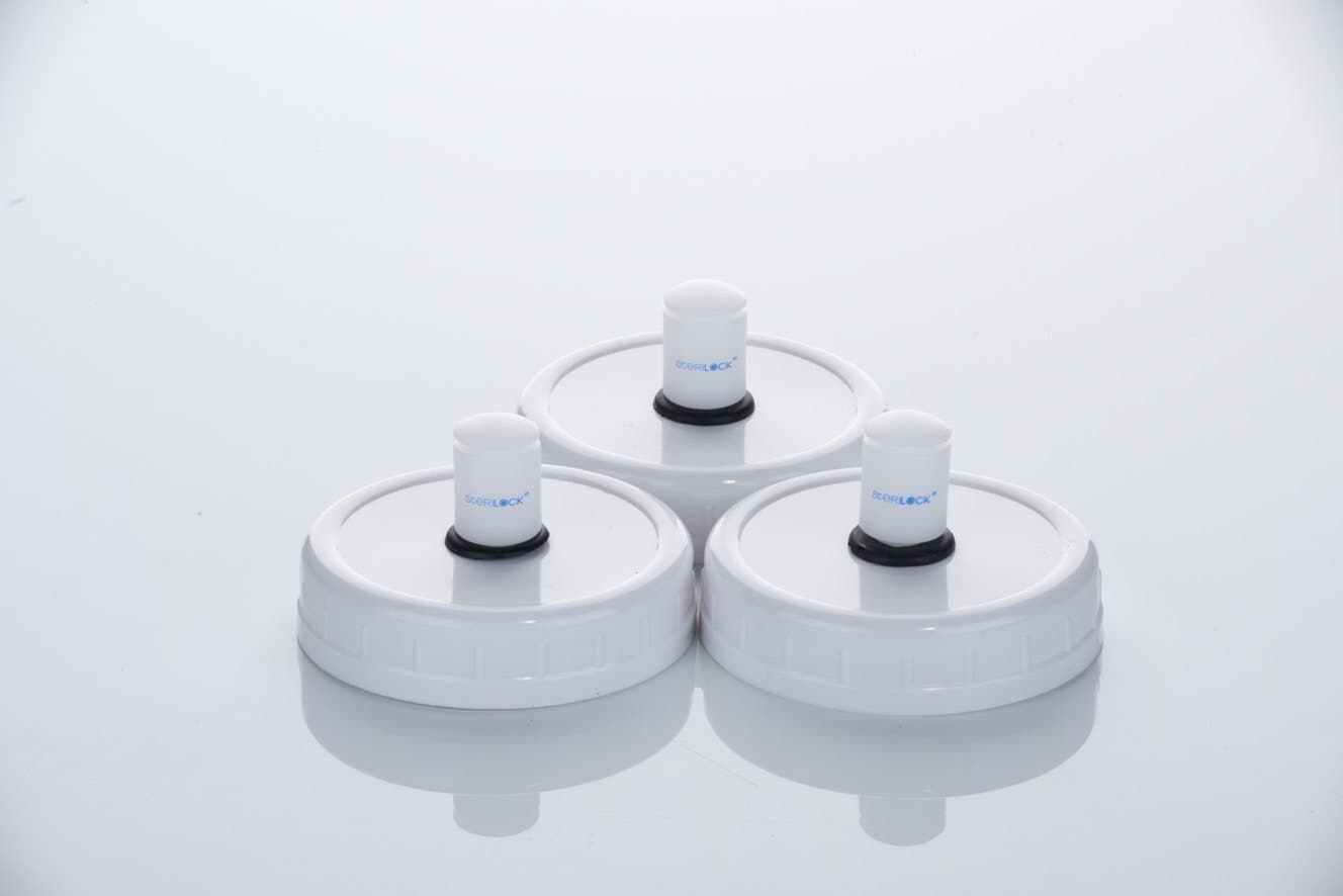 3 REGULAR, Grommeted Plastic SteriKAP's Plus 3 SteriLOCK Food Fermentation Airlocks
