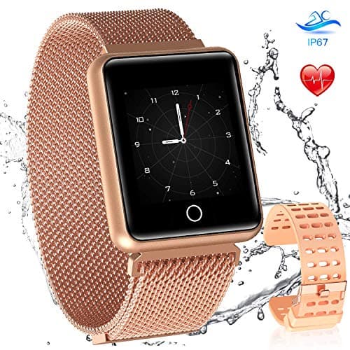 AGPTEK Bluetooth Smartwatch for Women, Bluetooth Fitness Tracker Sport Waterproof Activity Tracker with Heart Rate Monitor Pedometer Sleep Monitor for Android iOS, Champagne Gold