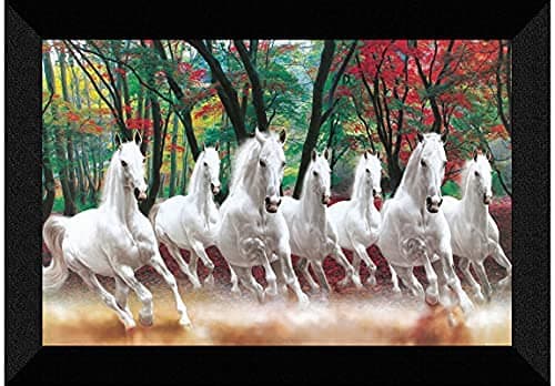 SAF paintings 7 Running Horses Nature UV Teatured Digital Reprint Framed Painting (11 inch X 14 inch) SANFK56